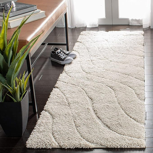 SAFAVIEH Florida Shag Collection Runner Rug - 2'3" x 9', Creme & Creme, Non-Shedding & Easy Care, 1.2-inch Thick Ideal for High Traffic Areas in Living Room, Bedroom (SG472-1111)
