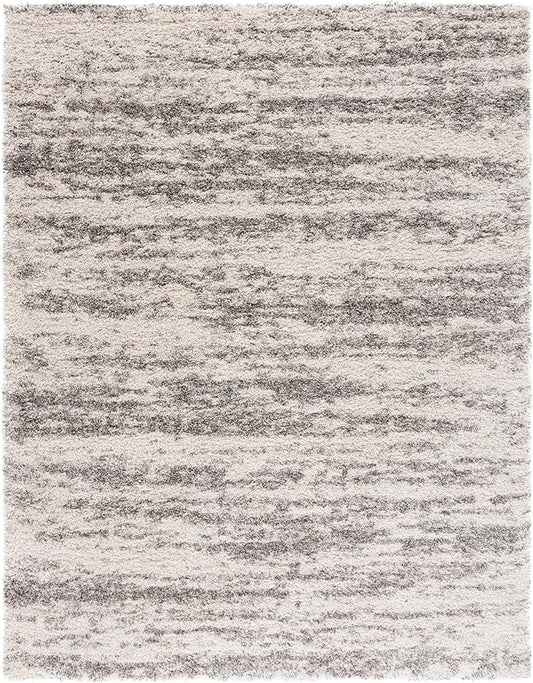 SAFAVIEH Hudson Shag Collection Area Rug - 9' x 12', Ivory & Grey, Modern Design, Non-Shedding & Easy Care, 2-inch Thick Ideal for High Traffic Areas in Living Room, Bedroom (SGH206A)