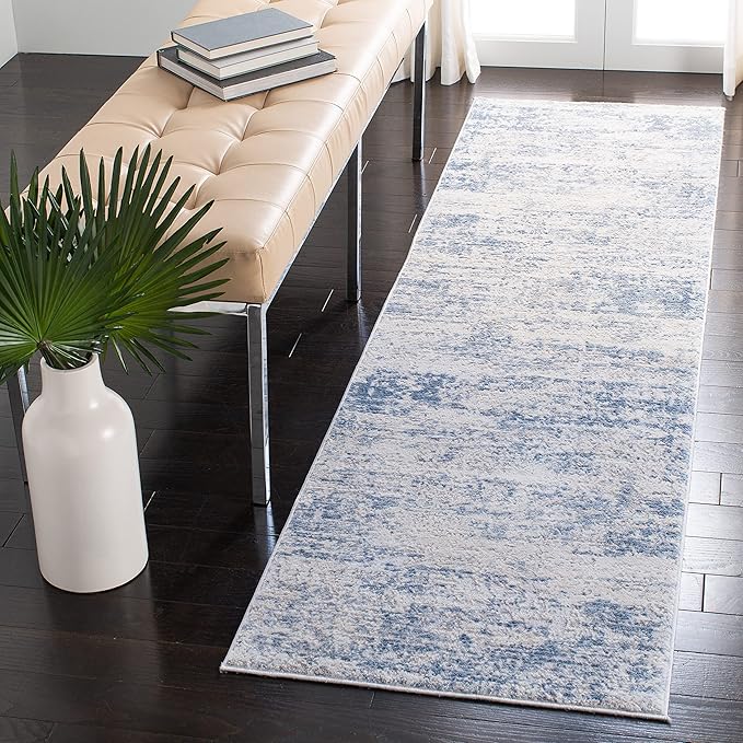 SAFAVIEH Amelia Collection Runner Rug - 2'2" x 6', Ivory & Blue, Modern Abstract Design, Non-Shedding & Easy Care, Ideal for High Traffic Areas in Living Room, Bedroom (ALA700A)