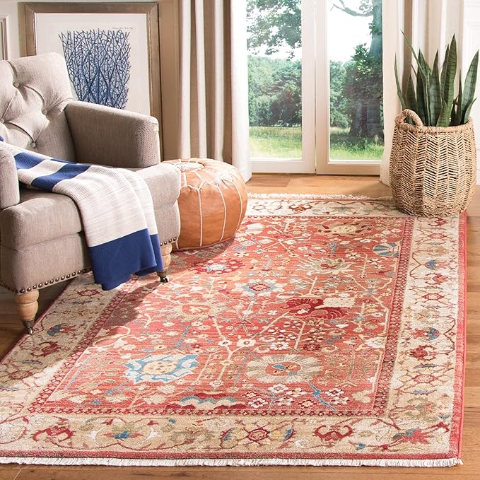 SAFAVIEH Area Rug 8x10 - Kashan Collection - Large - Ivory & Red, Traditional Oriental Design, Non-Shedding & Easy Cleaning, Ideal for Living Room, Bedroom, Office, Dining Space (KSN303D)
