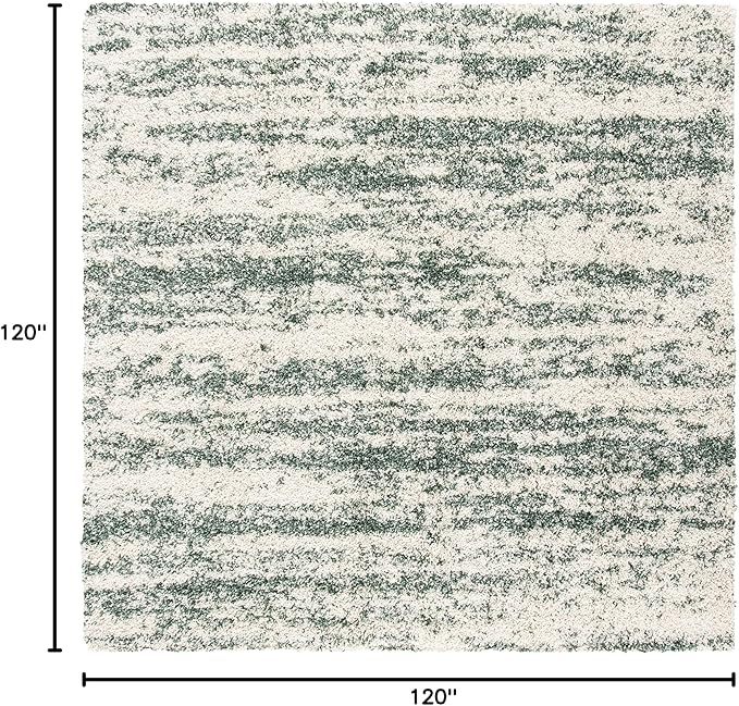 SAFAVIEH Hudson Shag Collection Area Rug - 10' Square, Ivory & Green, Non-Shedding & Easy Cleaning, Plush Thick Pile, Ideal for Living Room, Bedroom, Dining Space (SGH206Y)