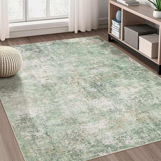 Area Rug Living Room Rugs - 5x7 Large Soft Indoor Neutral Modern Abstract Low Pile Washable Rug Carpet for Bedroom Dining Room Farmhouse Home Office - Green Grey