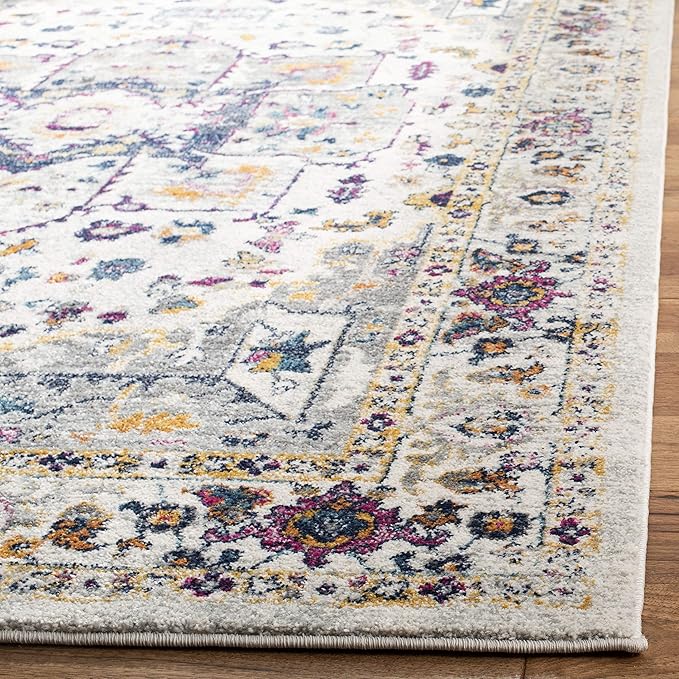SAFAVIEH Evoke Collection Area Rug - 6'7" Square, Ivory & Grey, Oriental Medallion Distressed Design, Non-Shedding & Easy Care, Ideal for High Traffic Areas in Living Room, Bedroom (EVK275A)