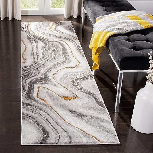 SAFAVIEH Craft Collection Runner Rug - 2'3" x 6', Grey & Gold, Modern Abstract Design, Non-Shedding & Easy Care, Ideal for High Traffic Areas in Living Room, Bedroom (CFT819F)