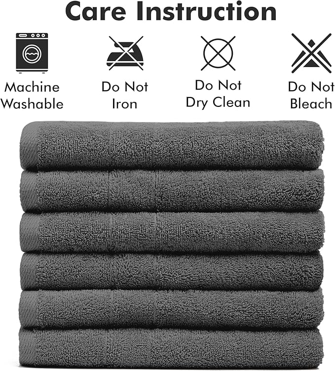 100% Cotton Hand Towels for Bathroom – Soft & Absorbent Towel Set– Pack of 6 Small Towel (34x20in) – Quick Dry Luxury Cotton Hand Towels – Dark Grey