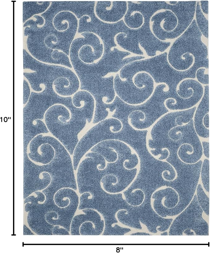 SAFAVIEH Area Rug 8x10 - Florida Shag Collection - Large - Light Blue & Cream, Scroll Design, Non-Shedding & Easy to Clean, High-Low Plush Pile, Ideal for Living Room, Bedroom, Dining (SG455-6011)