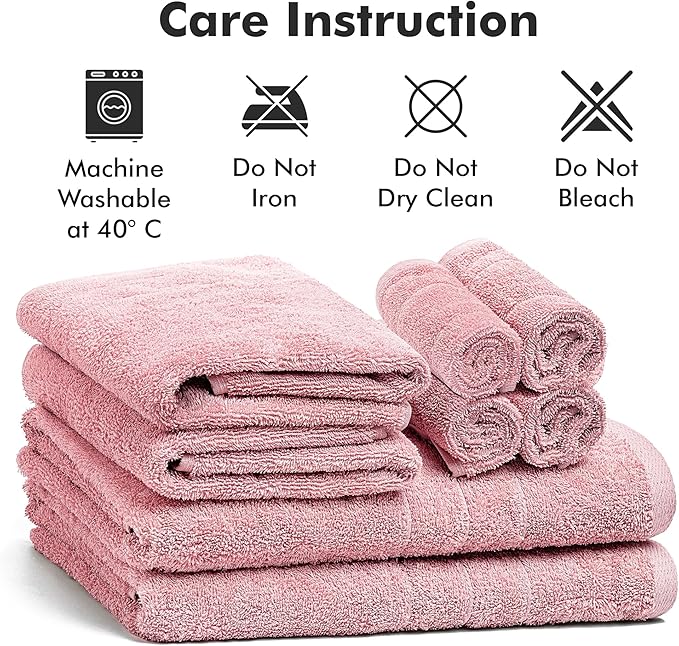 Bath Towels Set of 8 – 100% Cotton (Baby Pink) Bathroom Towel Set Bale Includes 2 Bath, 2 Hand, 4 Face Towels – Soft, Absorbent & Quick Dry Towel for Bathroom, Spa, Kitchen, Hotel Use