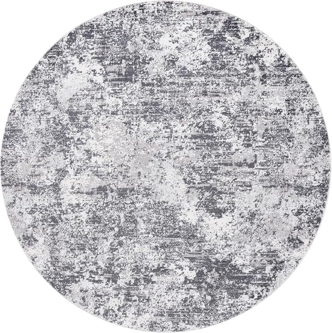 SAFAVIEH Amelia Collection Area Rug - 6'7" Round, Charcoal & Ivory, Modern Abstract Design, Non-Shedding & Easy Care, Ideal for The Living Room, Dining, Bedroom (ALA705H)