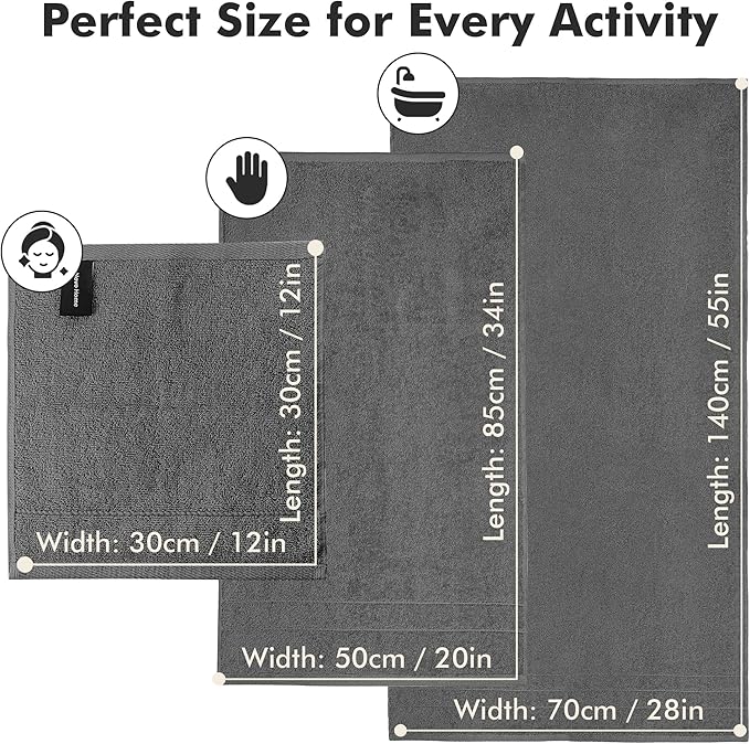 Bath Towels Set of 8 – 100% Cotton (Dark Grey) Bathroom Towel Set Bale Includes 2 Bath, 2 Hand, 4 Face Towels – Soft, Absorbent & Quick Dry Towel for Bathroom, Spa, Kitchen, Hotel Use