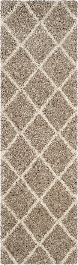 SAFAVIEH Hudson Shag Collection Runner Rug - 2'3" x 12', Beige & Ivory, Modern Trellis Design, Non-Shedding & Easy Care, 2-inch Thick Ideal for High Traffic Areas in Living Room, Bedroom (SGH281S)