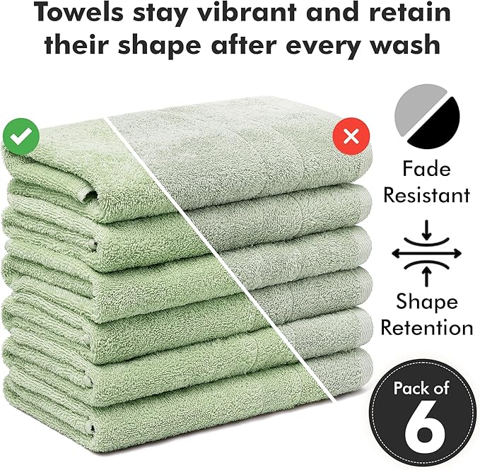 100% Cotton Hand Towels for Bathroom – Soft & Absorbent Towel Set– Pack of 6 Small Towel (34x20in) – Quick Dry Luxury Cotton Hand Towels – Light Green