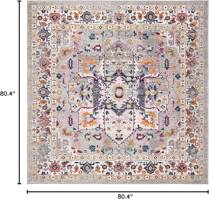 SAFAVIEH Evoke Collection Area Rug - 6'7" Square, Grey & Grey, Oriental Medallion Distressed Design, Non-Shedding & Easy Care, Ideal for High Traffic Areas in Living Room, Bedroom (EVK275H)