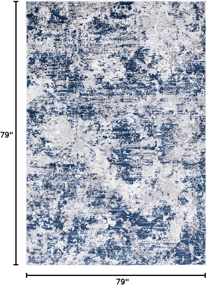 SAFAVIEH Amelia Collection Area Rug - 6'7" Square, Ivory & Navy, Modern Abstract Design, Non-Shedding & Easy Care, Ideal for High Traffic Areas in Living Room, Bedroom, Dining (ALA705A-7SQ)
