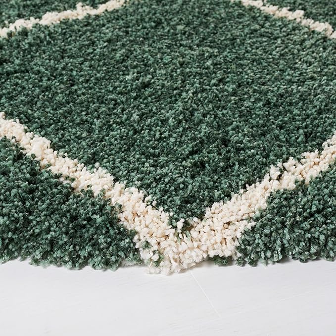SAFAVIEH Hudson Shag Collection Area Rug - 7' Round, Green & Ivory, Modern Trellis Design, Non-Shedding & Easy Care, 2-inch Thick Ideal for High Traffic Areas in Living Room, Bedroom (SGH281Y)