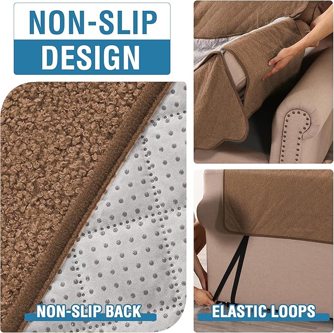 H.VERSAILTEX Waterproof Quilted Couch Covers Non Slip Sofa Covers Protector Slipcovers for Dogs, Covers for 3 Cushion Couch Sofa Pet Furniture Protector Modern Fleece Fabric (Sofa,Caramel)