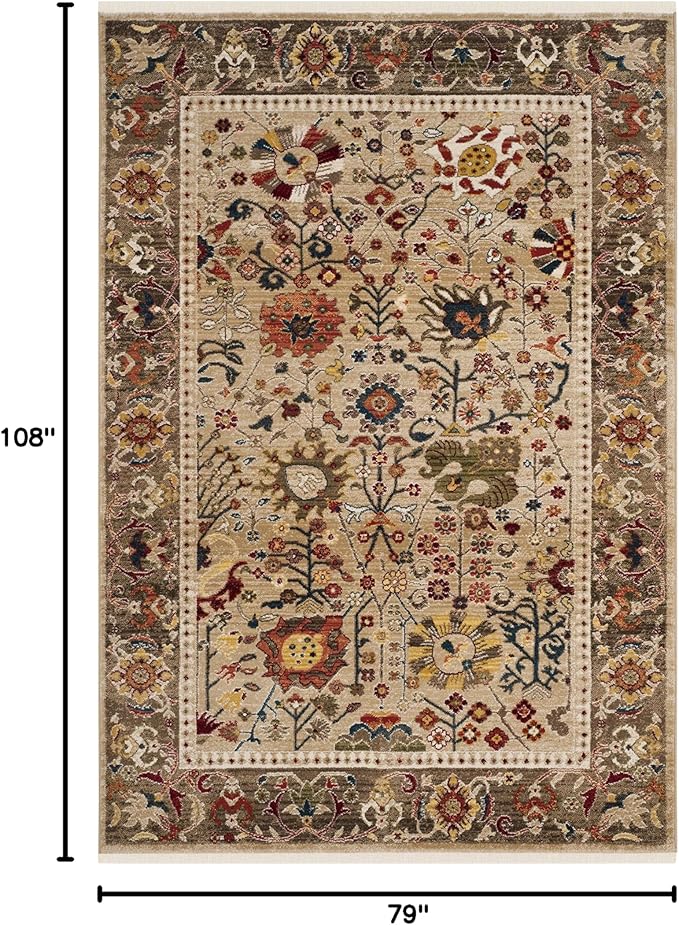 SAFAVIEH Kashan Collection Area Rug - 6'7" x 9', Beige & Taupe, Traditional Design, Stain Resistant, Ideal for High Traffic Areas in Living Room, Bedroom & Dining Room (KSN303K-6)