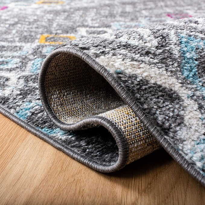 SAFAVIEH Amsterdam Collection 3' Round Dark Grey/Ivory AMS108H Moroccan Boho Non-Shedding Entryway Foyer Living Room Bedroom Kitchen Area Rug