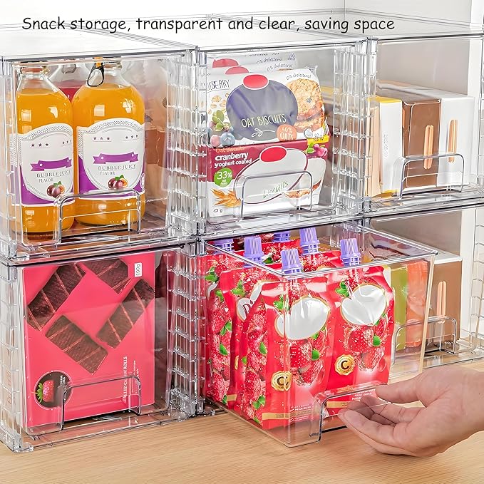 Clear Acrylic Storage Organizer Set, Multi-Purpose Cabinet Bins for Office, Kitchen, Bathroom, Stackable (6)