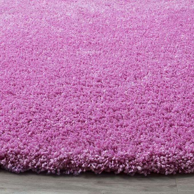 SAFAVIEH Santa Monica Shag Collection 6'7" Round Pink SGN725 Solid Non-Shedding Living Room Bedroom Dining Room Entryway Plush 2-inch Thick Area Rug