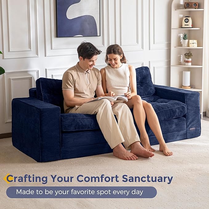 MAXYOYO Convertible Sofa Bed, Pull Out 3 Seater Sleeper Sofa, 2 in 1 Folding Couch Bed, Fold Out Floor Couch with Pillows for Living Room Bedroom Lounge, Navy