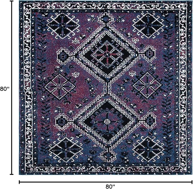 SAFAVIEH Vintage Hamadan Collection Area Rug - 6'7" Square, Purple & Black, Oriental Distressed Design, Non-Shedding & Easy Care, Ideal for High Traffic Areas in Living Room, Bedroom (VTH293V)