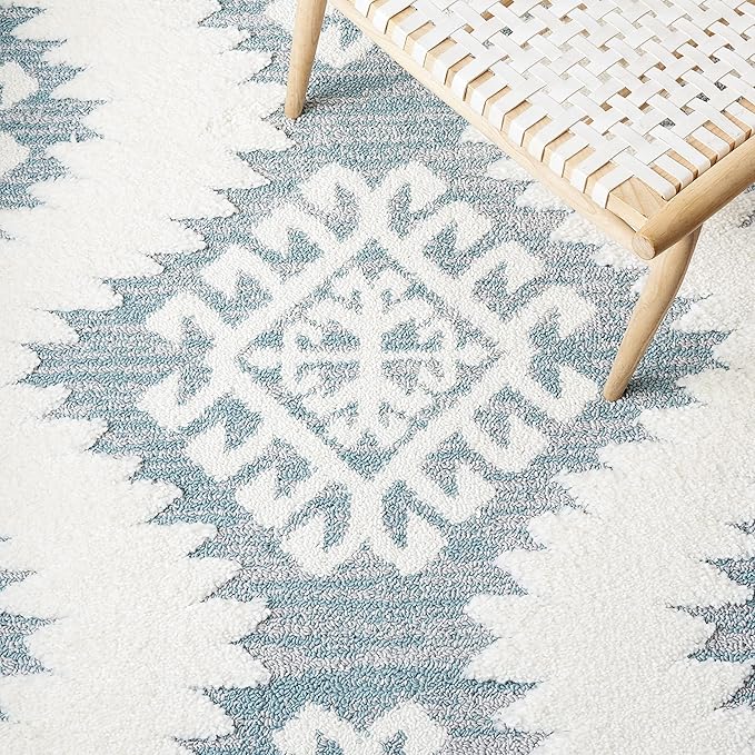 SAFAVIEH Moroccan Tassel Shag Collection Area Rug - 9' x 12', Teal & Ivory, Boho Rustic Trellis, Non-Shedding & Easy Care, 2-inch Thick Ideal for High Traffic Areas in Living Room, Bedroom (MTS652K)