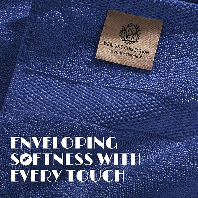 White Classic Wealuxe Navy Blue Bath Towels 24x50 Inch, Cotton Towel Set for Bathroom, Hotel, Gym, Spa, Soft Extra Absorbent Quick Dry 6 Pack
