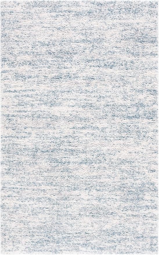 SAFAVIEH Berber Shag Collection Accent Rug - 4'5" x 6'5", Ivory & Light Aqua, 1.2-inch Thick Ideal for High Traffic Areas in Entryway, Living Room, Bedroom (BER563J)