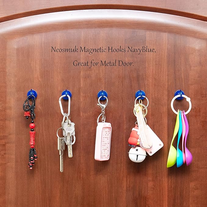 Neosmuk Magnetic Hooks,Heavy Duty Earth Magnets with Hook for Refrigerator, Extra Strong Cruise Hook for Hanging, Magnetic Hanger for Cabins, Grill (Navyblue, Pack of 4)