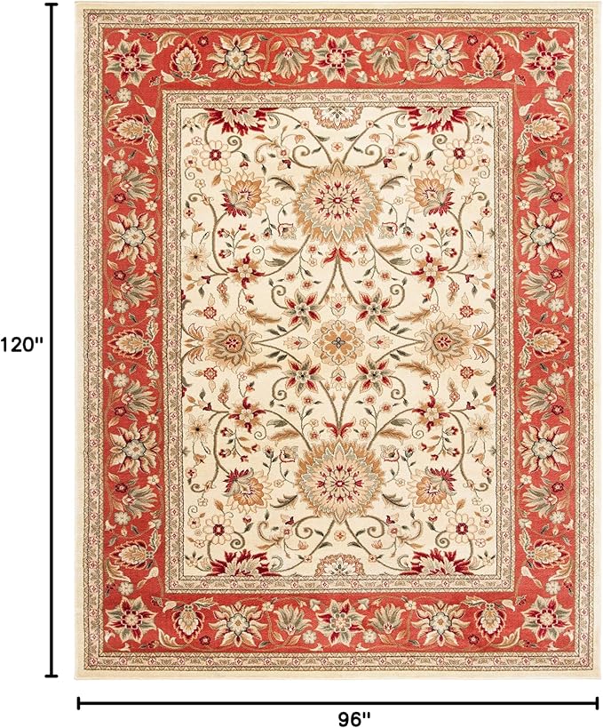 SAFAVIEH Lyndhurst Collection Area Rug - 8' x 10', Ivory & Rust, Traditional Oriental Design, Non-Shedding & Easy Care, Ideal for High Traffic Areas in Living Room, Bedroom (LNH212R)