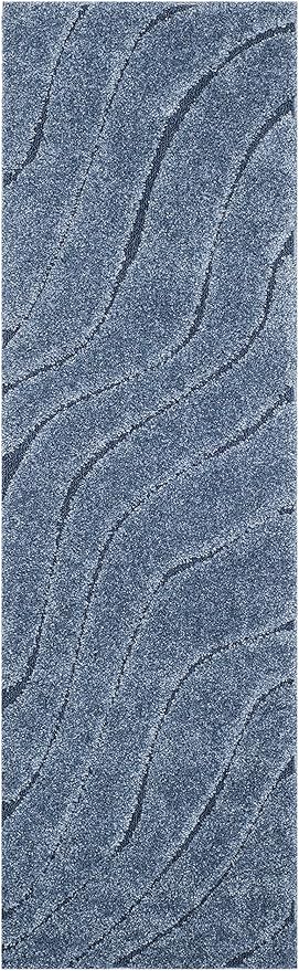 SAFAVIEH Florida Shag Collection Runner Rug - 2'3" x 9', Light Blue & Blue, Non-Shedding & Easy Care, 1.2-inch Thick Ideal for High Traffic Areas in Living Room, Bedroom (SG472-6065)