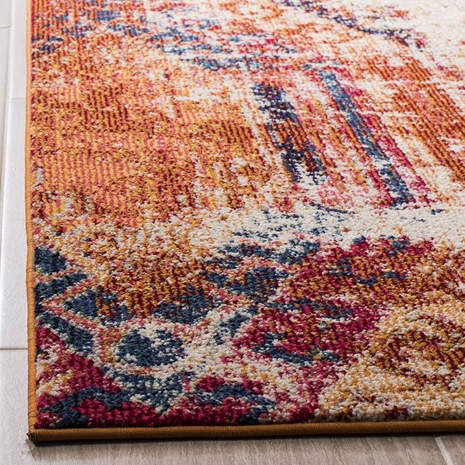 SAFAVIEH Monaco Collection Area Rug - 9' x 12', Orange & Multi, Boho Chic Tribal Distressed Design, Non-Shedding & Easy Care, Ideal for High Traffic Areas in Living Room, Bedroom (MNC222H)