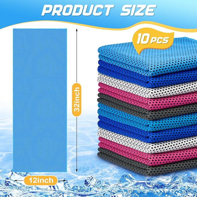 10 Pack Cooling Towels, Sweat Towels Cooling Towels for Neck and Face, Microfiber Towel Soft Breathable Towel for Gym, Yoga, Camping, Running, Fitness, Workout & More Activities(32"x12")