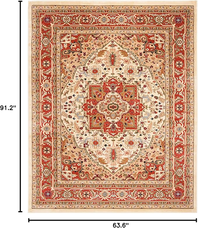 SAFAVIEH Lyndhurst Collection Area Rug - 5'3" x 7'6", Ivory & Rust, Traditional Oriental Design, Non-Shedding & Easy Care, Ideal for High Traffic Areas in Living Room, Bedroom (LNH330R)