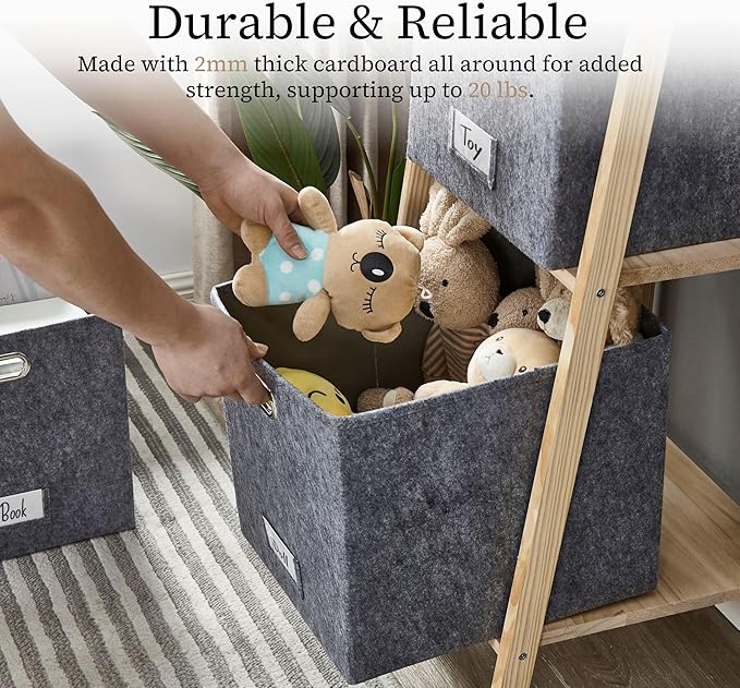 DECOMOMO Felt Storage Bins, 11 inch Cube Storage Bin with Labels for Shelves Kallax (Cube 11" / 6pcs, Dark Grey)