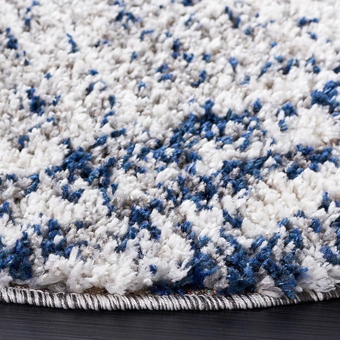 SAFAVIEH Jericho Shag Collection Area Rug - 5' Round, Navy & Ivory, Non-Shedding & Easy Care, 1.2-inch Thick, Ideal for The Living Room, Dining Room, Bedroom (JER100N-5R)