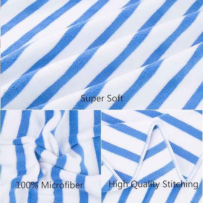 Microfiber Beach Towels Cabana Stripe, 2 Pack, 30" x 60", Quick Drying Bath Towel Set for Adult, Absorbent, Use for Travel, Sport, Swimming, Pool, Yoga, Camping, Micro Fiber StripeBlue