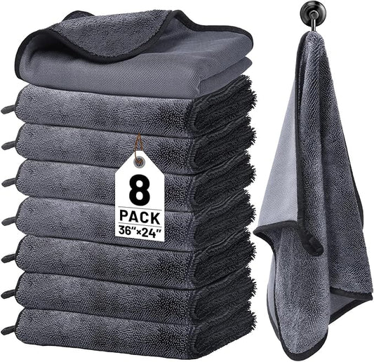8 PCS Microfiber Towels for Cars 36x24 Inch Microfiber Cleaning Cloths Bulk Soft Car Detailng Towel Cloths 600 GSM Detailing Buffing Quick Drying Towel Polishing Waxing Auto Detailing Towel Cloth
