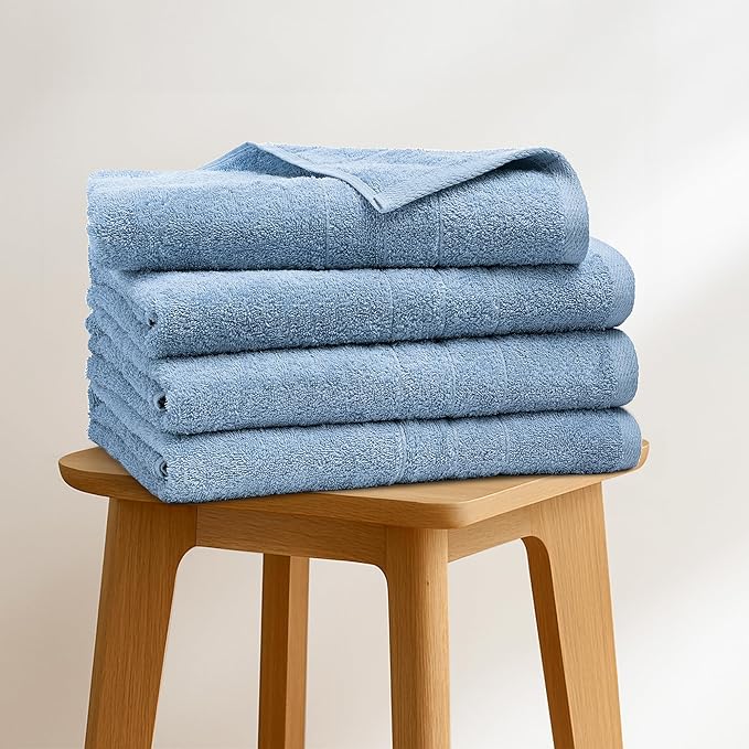 Bath Towels Set of 4 – 100% Cotton Sky Blue Extra Large Towels for Bathroom, Spa Use (55x28 in) – Super Soft and Quick Dry Large Bath Sheets for Adults