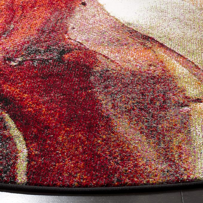 SAFAVIEH Glacier Collection 11' Round Red / Multi GLA126A Modern Abstract Non-Shedding Dining Room Entryway Foyer Living Room Bedroom Area Rug