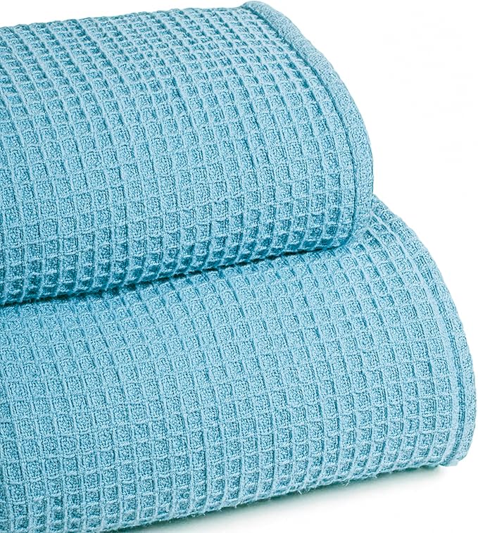 Bed & Bath Home Premium 100% Cotton Waffle Weave Blanket Twin Size – Soft Breathable Lightweight Comfort, Natural All-Season Bed Blanket, Easy-Care Bedspread for Bed & Couch (Blue)