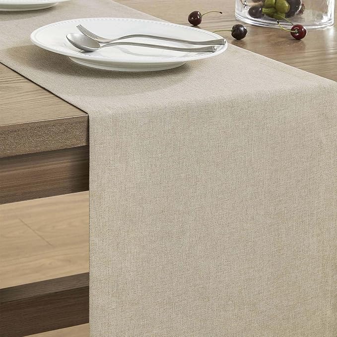 ZeeMart Basic Linen Style Table Runner, 14 x 48 Inch Natural Chambray, Rustic Farmhouse Neutral Beige Table Runners 48 Inches Long, Everyday Polyester Table Runner - Machine Washable & Easy Care