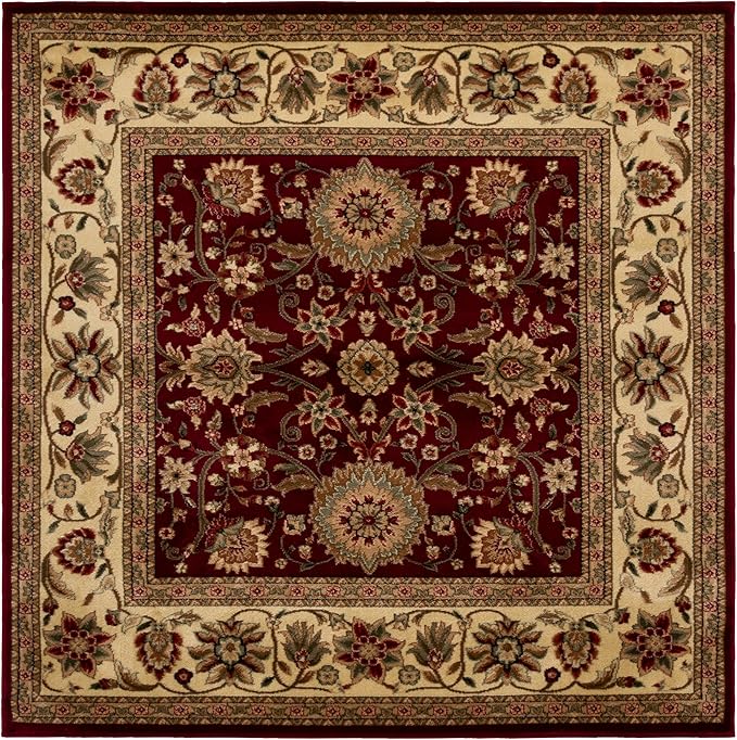 SAFAVIEH Lyndhurst Collection Area Rug - 6' Square, Red & Ivory, Traditional Oriental Design, Non-Shedding & Easy Care, Ideal for High Traffic Areas in Living Room, Bedroom (LNH212F)