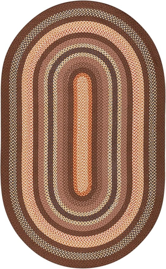 SAFAVIEH Washable Rug Outdoor Braided Collection - 4' x 6' Oval, Brown & Light Brown, Handmade & Reversible, Non-Shedding & Easy to Clean, Ideal for Patio, Backyard, Mudroom (BRD313T)