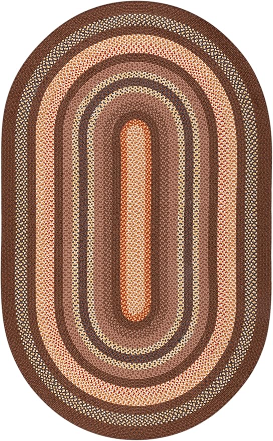 SAFAVIEH Washable Rug Outdoor Braided Collection - 6' x 9' Oval, Brown & Light Brown, Handmade & Reversible, Non-Shedding & Easy to Clean, Ideal for Patio, Backyard, Mudroom (BRD313T)