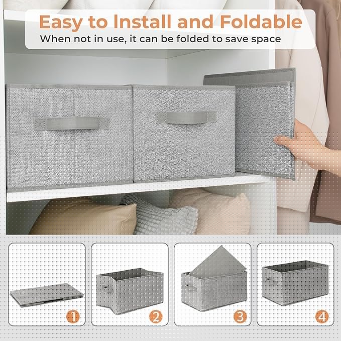 GRANNY SAYS Storage Baskets for Shelves, Closet Storage Bins with Handles, Fabric Organizers and Storage Bins, Storage Boxes for Clothes, Gray, Medium, 3-Pack