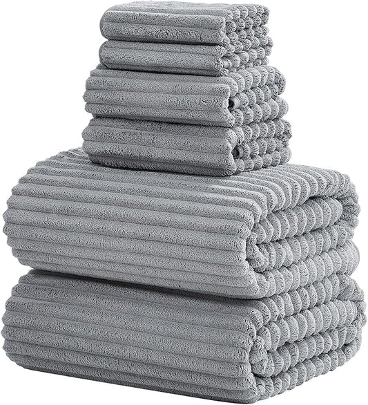 6-Piece Bath Towel Set(30"x60"), 2 Large Bath Towel Sheets, 2 Hand Towels and 2 Washcloths - Highly Absorbent Quick Dry Microfiber,Ultra Soft Towel Set for Bathroom (Gray)