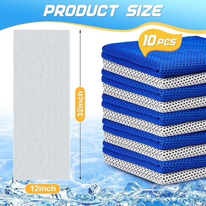 10 Pack Cooling Towels, Sweat Towels Cooling Towels for Neck and Face, Microfiber Towel Soft Breathable Towel for Gym, Yoga, Camping, Running, Fitness, Workout & More Activities(32"x12")