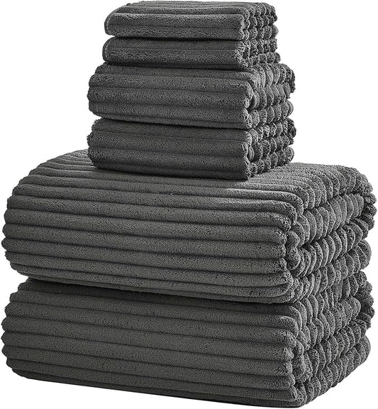6-Piece Bath Towel Set(30"x60"), 2 Large Bath Towel Sheets, 2 Hand Towels and 2 Washcloths - Highly Absorbent Quick Dry Microfiber,Ultra Soft Towel Set for Bathroom (Charcoal Gray)