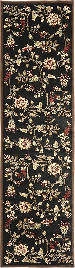 SAFAVIEH Lyndhurst Collection Runner Rug - 2'3" x 12', Black & Multi, Traditional Floral Design, Non-Shedding & Easy Care, Ideal for High Traffic Areas in Living Room, Bedroom (LNH552-9091)